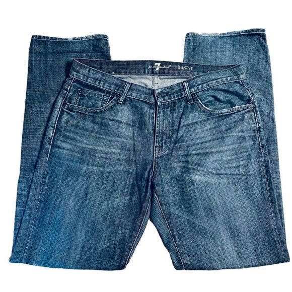 Blue Washed out Straight Leg Jeans - 7FAM Austyn - Picture 1 of 11